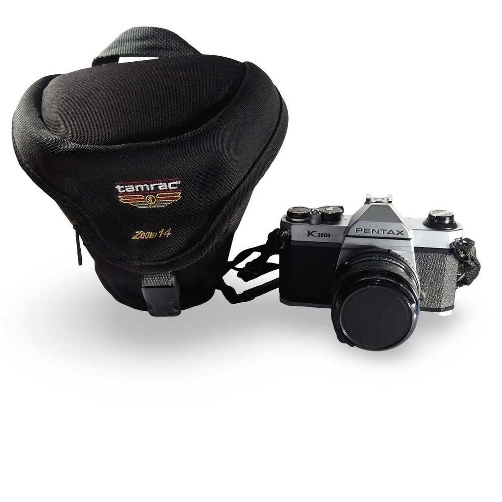 Pentax‎ K1000 35mm SLR Camera Silver Sigma 24mm f2.8 Lens Tamrac Case Bundle